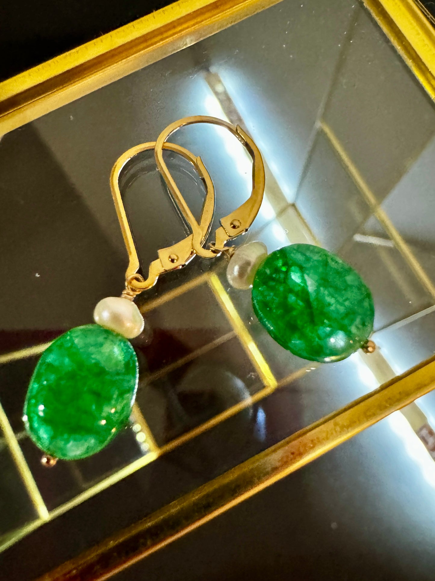 Emerald & Pearl Drop Earrings
