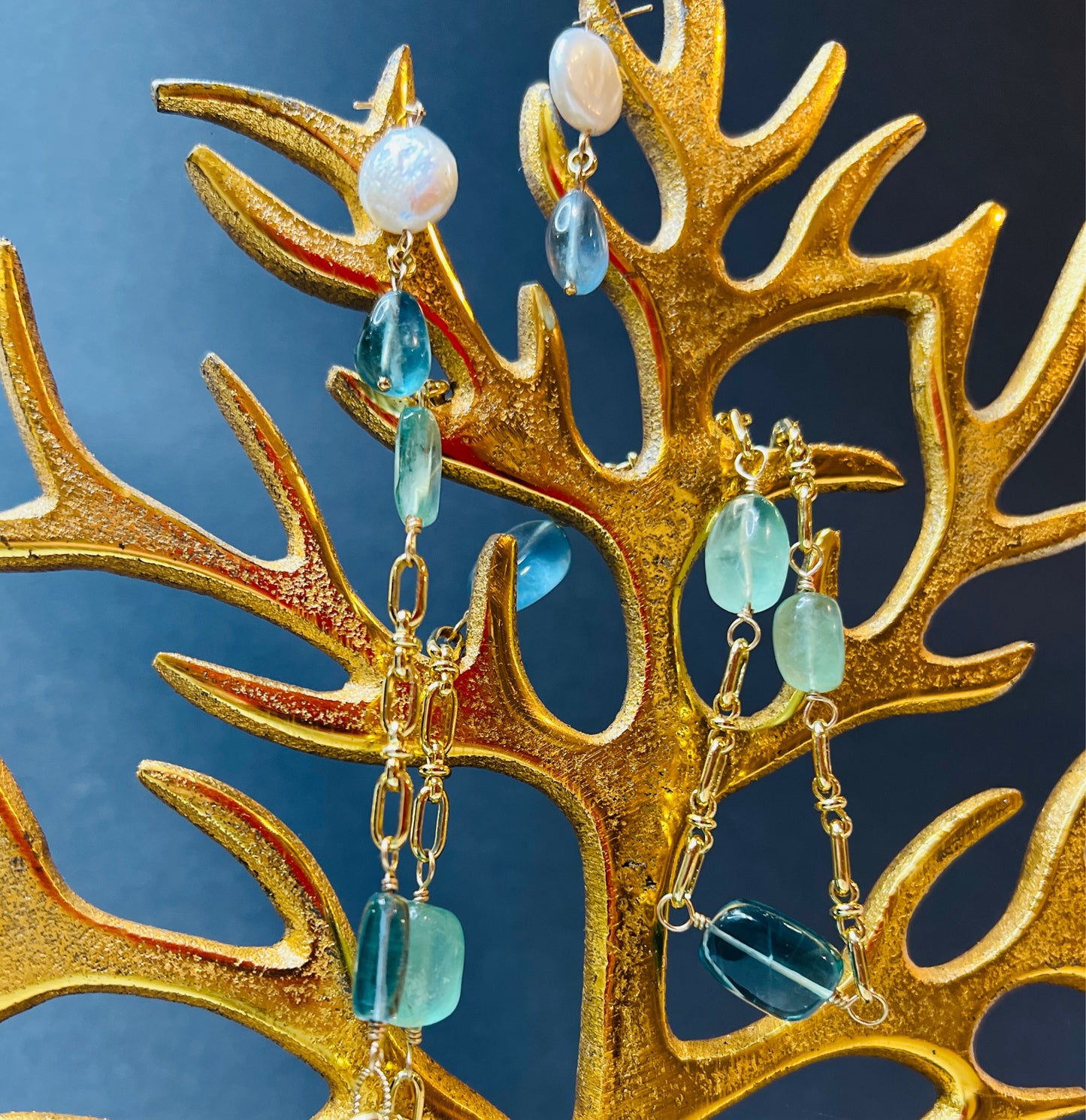 Selkie Fluorite & Gold Station Necklace, Earrings