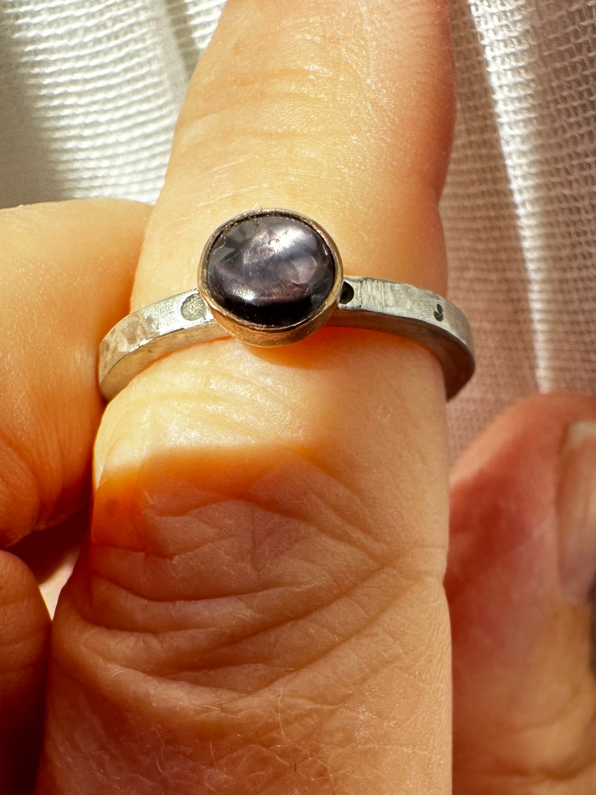 Spinel Stacking Ring, colorful cabochon gemstones set in mixed Silver and 14k Gold