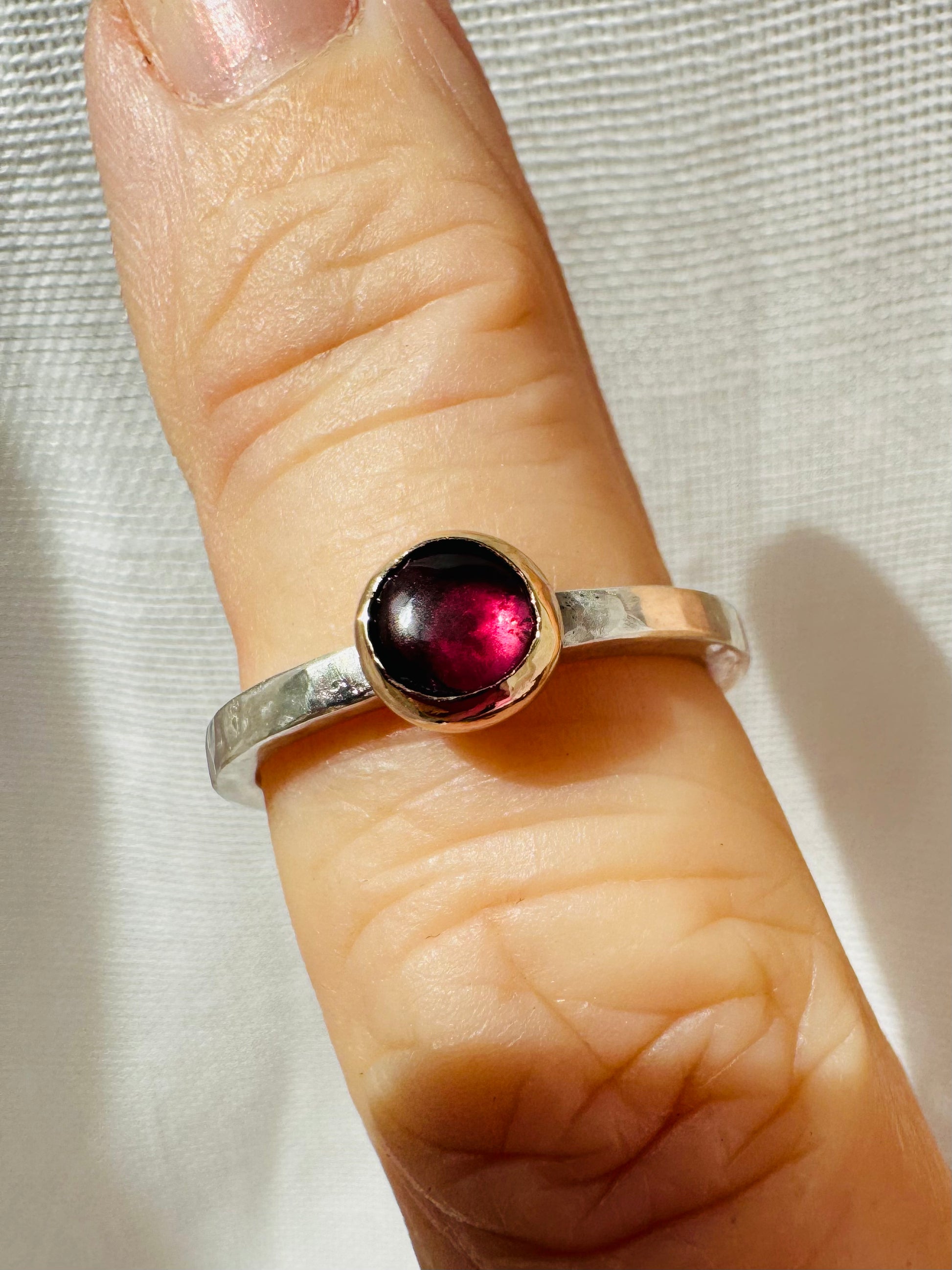 Spinel Stacking Ring, colorful cabochon gemstones set in mixed Silver and 14k Gold