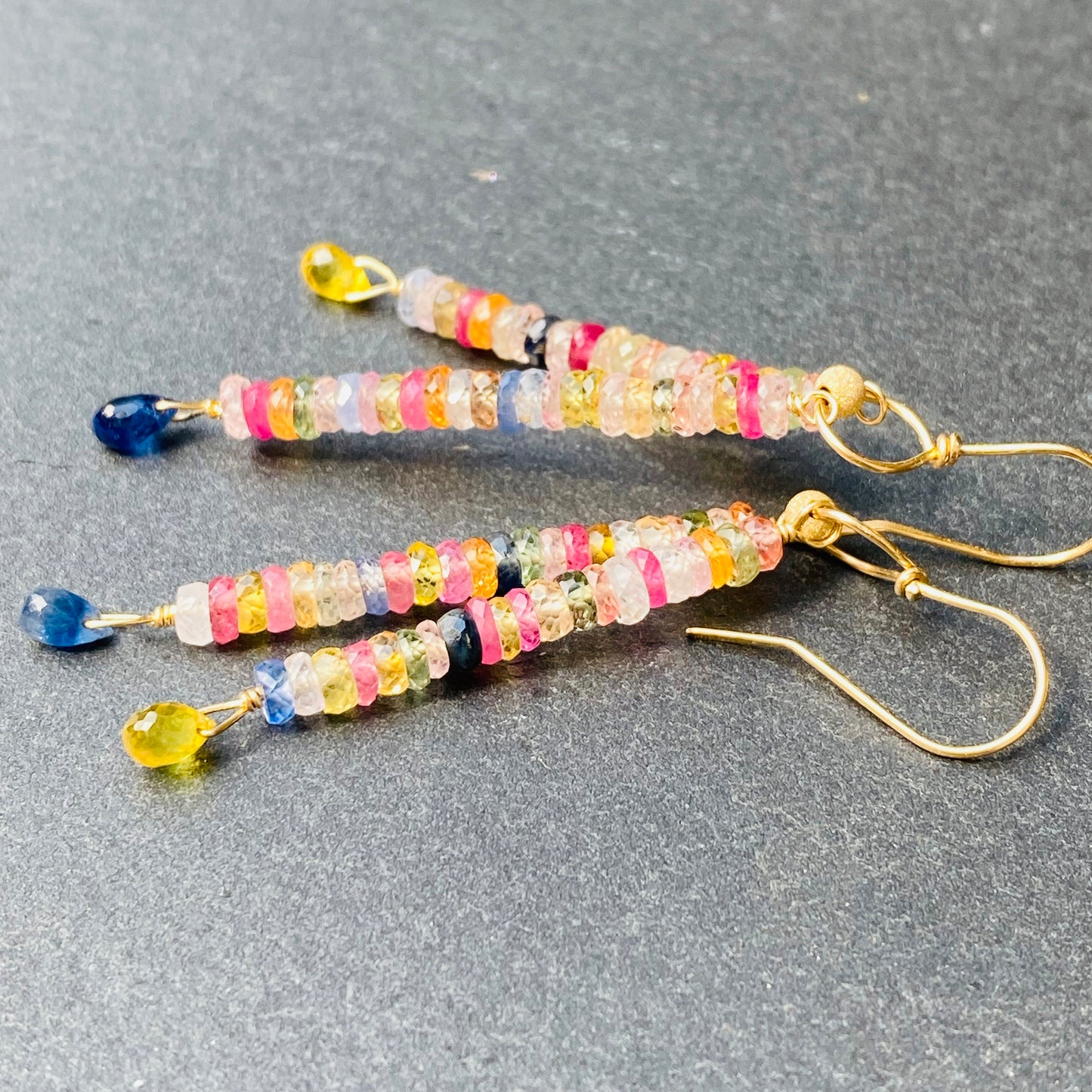 Natural Rainbow Sapphire 'Double String' Dangle Earrings